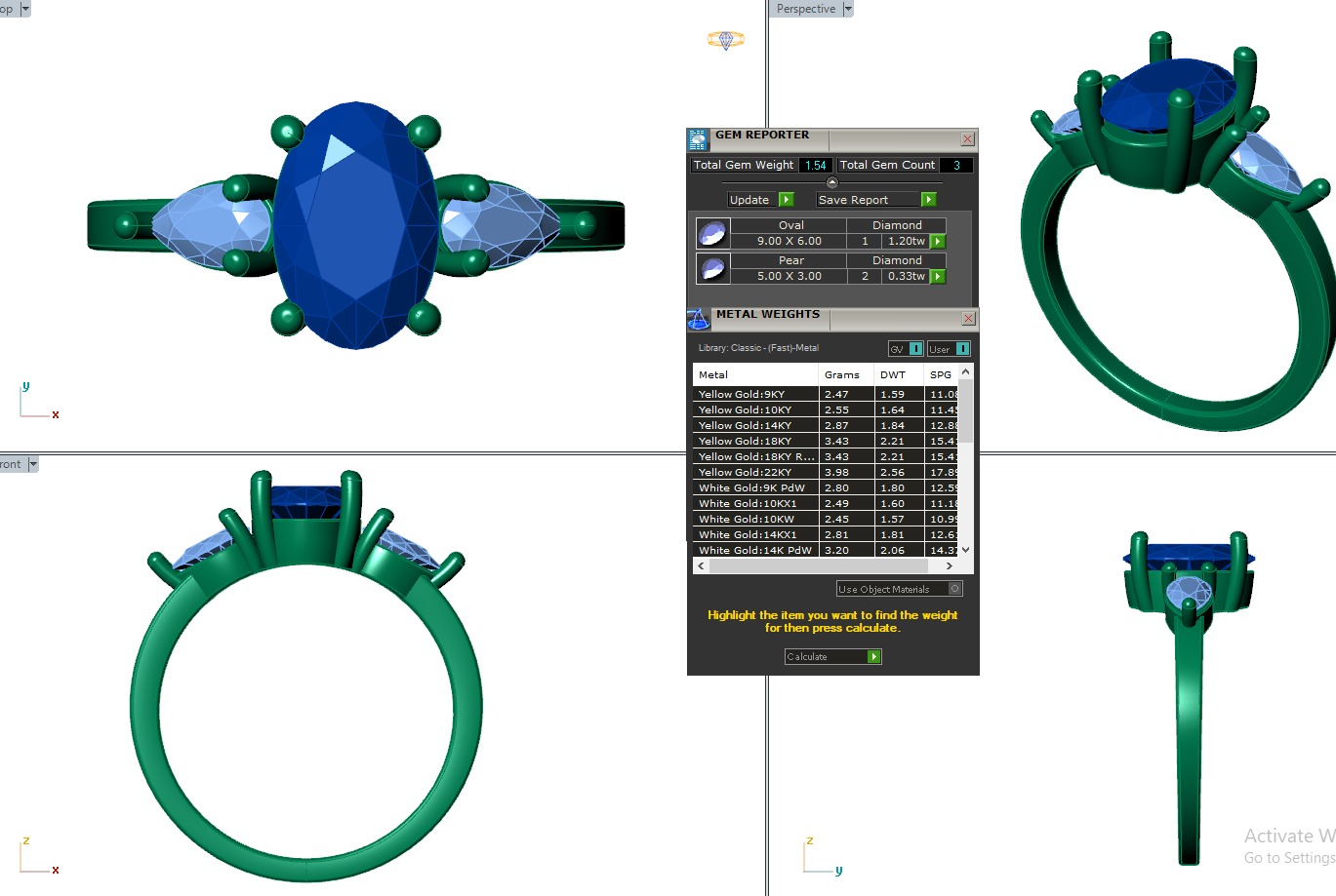 Trio Solitaire Diamond Ring 360 animation renders 3dm stl 3D print model_2