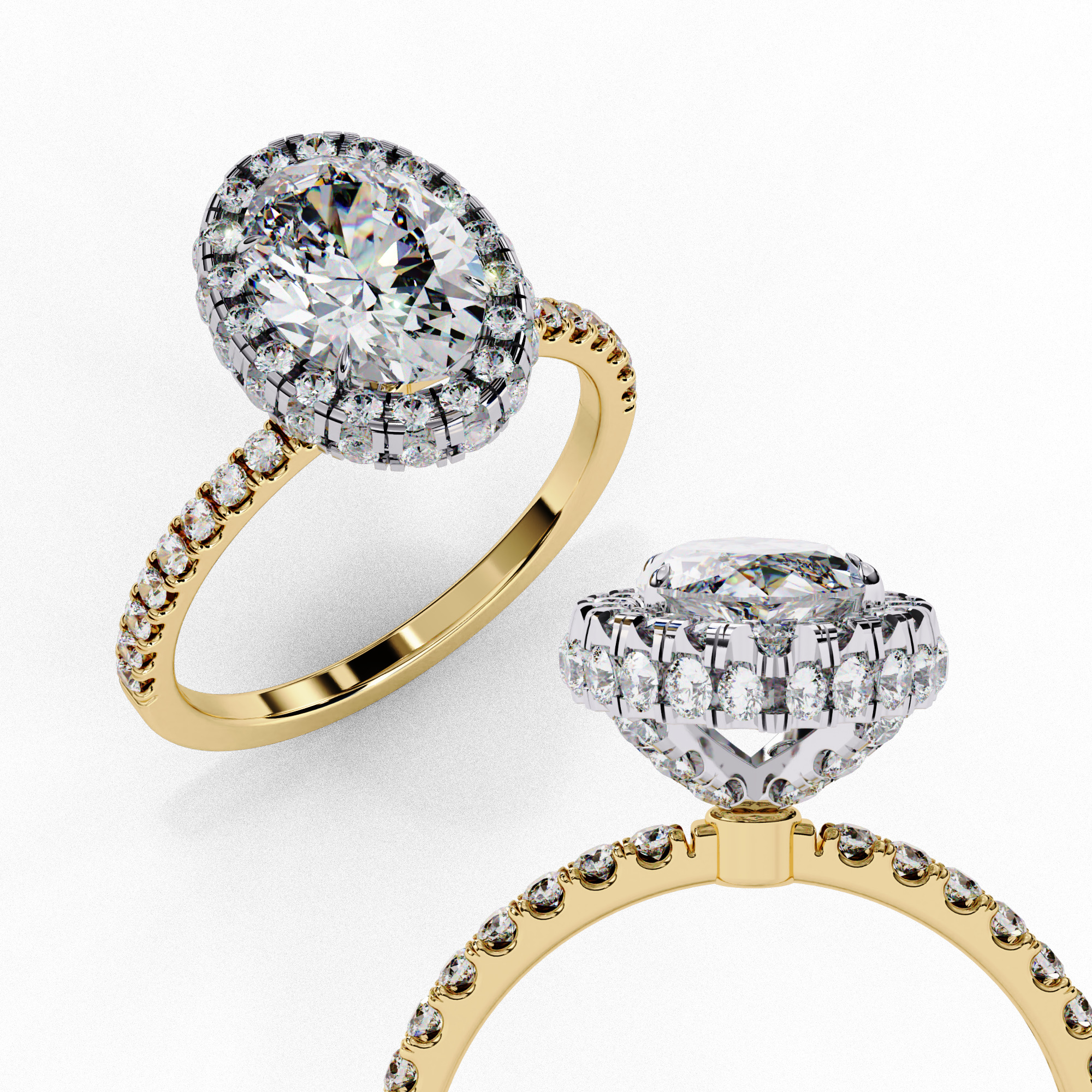 Halo Solitaire Diamond Ring 360 animation renders 3dm stl 3D print model_2