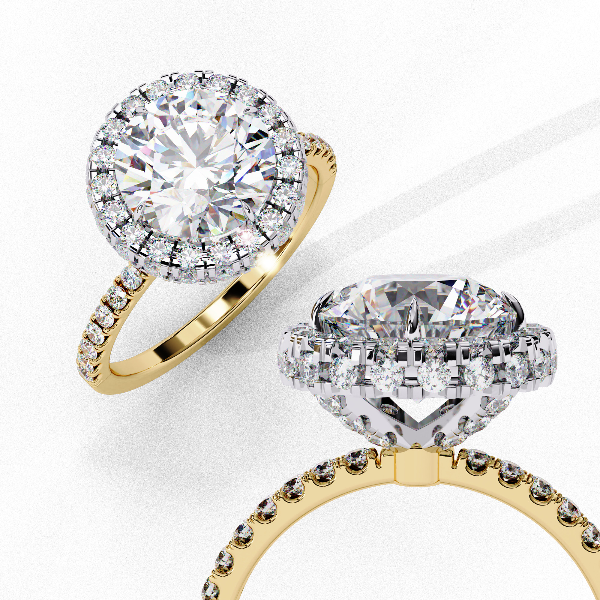 Halo Solitaire Diamond Ring 360 animation renders 3dm stl 3D print model_2