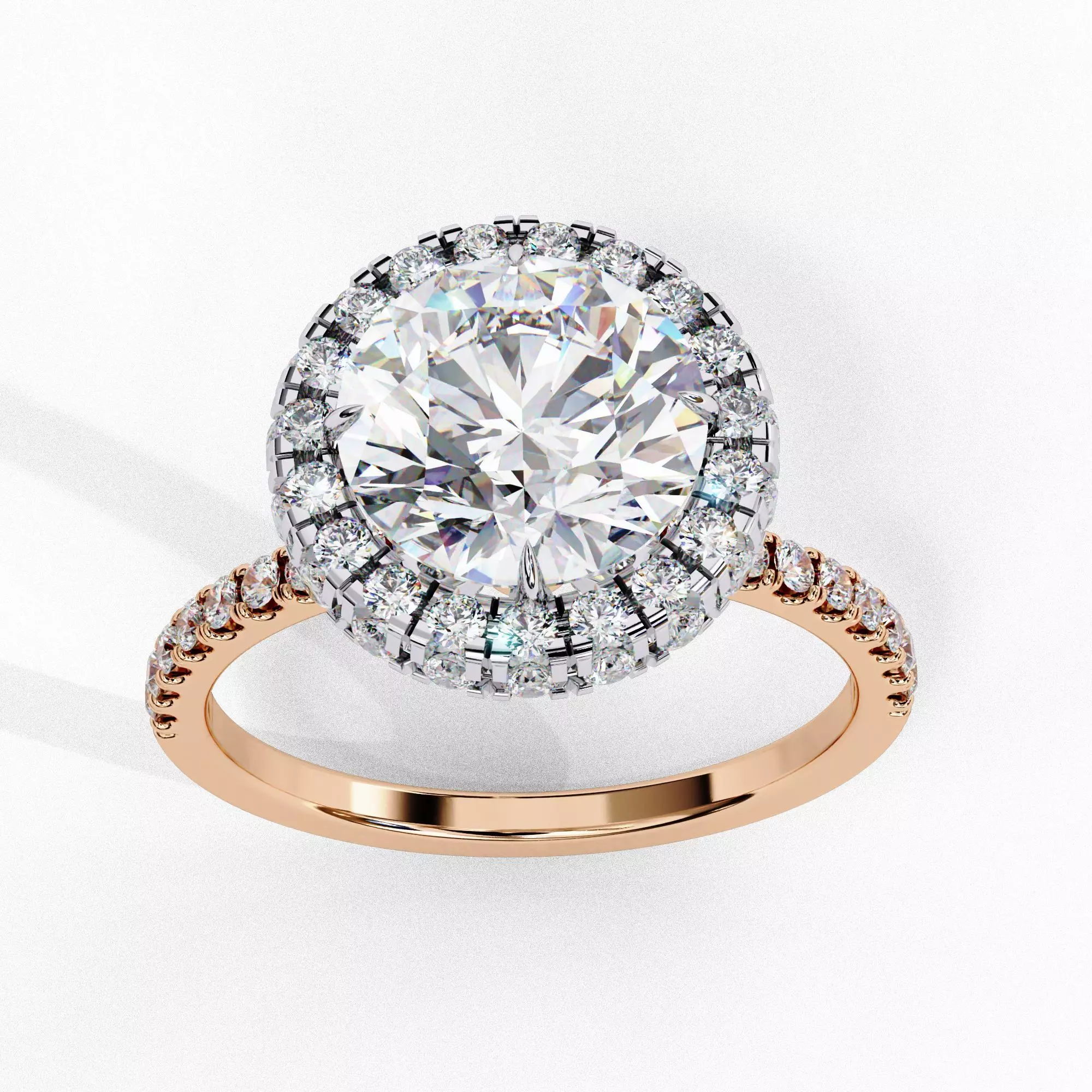 Halo Solitaire Diamond Ring 360 animation renders 3dm stl 3D print model_0