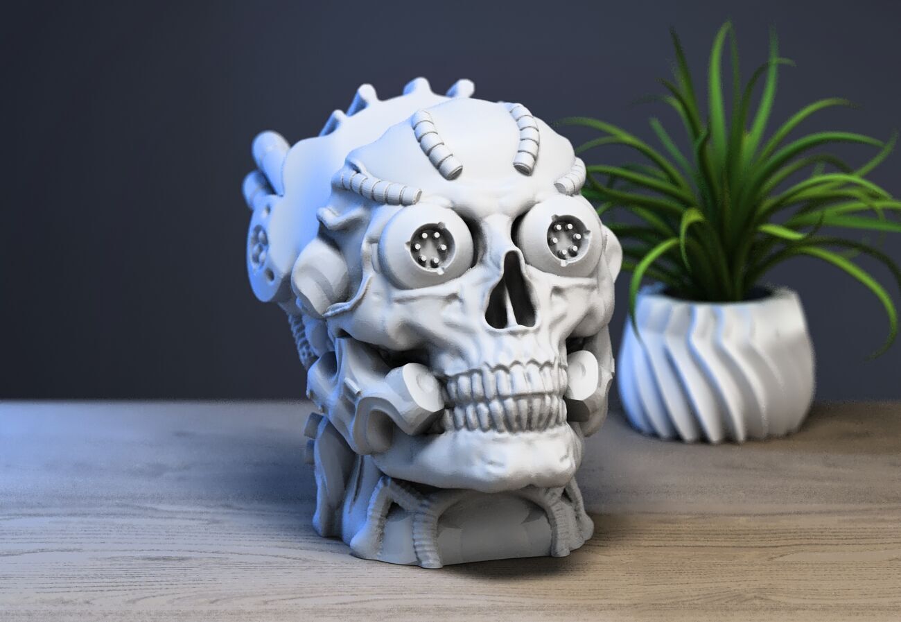 Robot skull Ps5 controller stand 3D print model_2