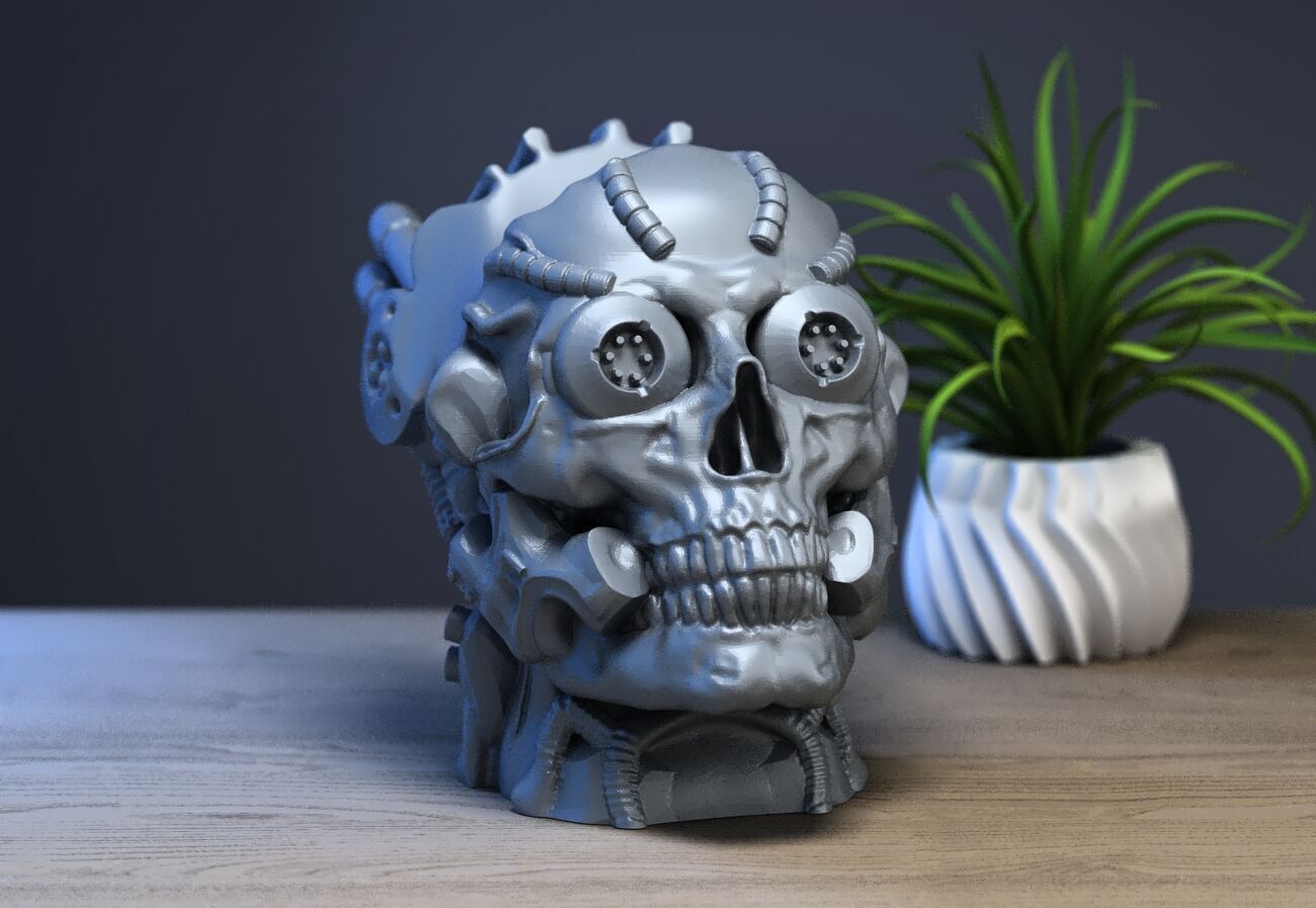 Robot skull Ps5 controller stand 3D print model_1