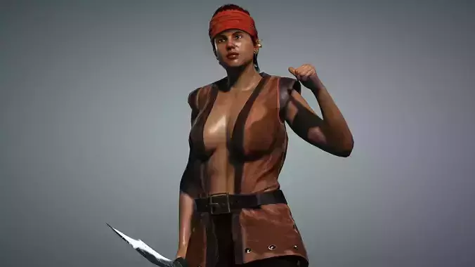 Female Pirate Crew Member Low-poly 3D model