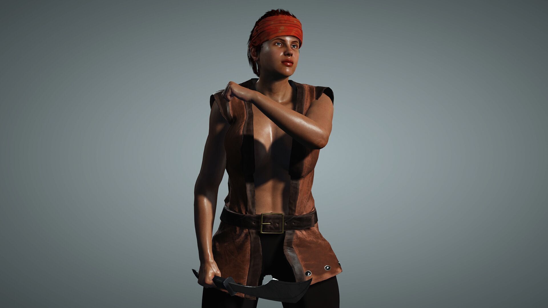 Female Pirate Crew Member Low-poly 3D model_9