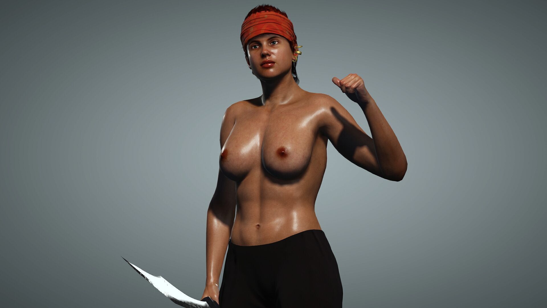 Female Pirate Crew Member Low-poly 3D model_2
