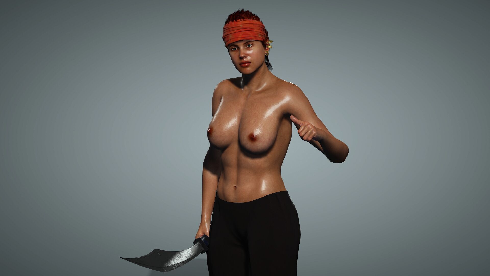 Female Pirate Crew Member Low-poly 3D model_10