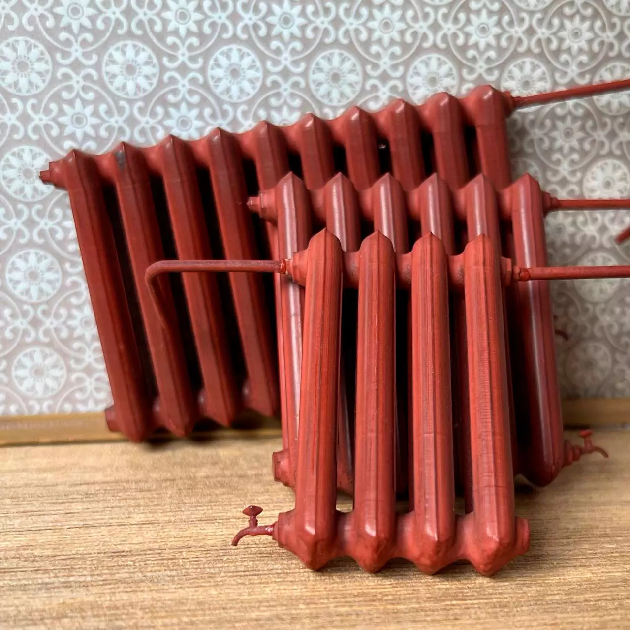 Cast iron radiator with pipes and faucet 3D print model