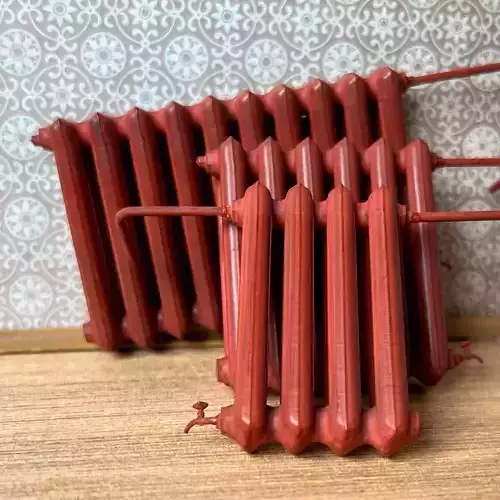 Cast iron radiator with pipes and faucet 3D print model