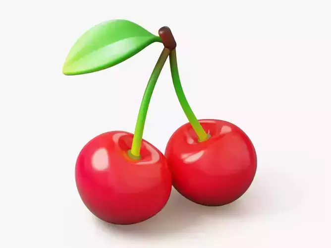 Pair of Stylized Cherries with Leaf 3D model