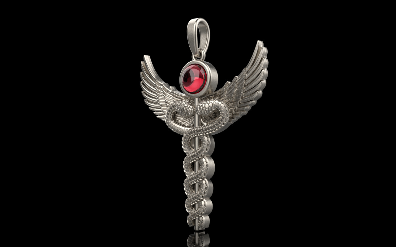 Caduceus medical sign snake pendant model 960 3D print model_26