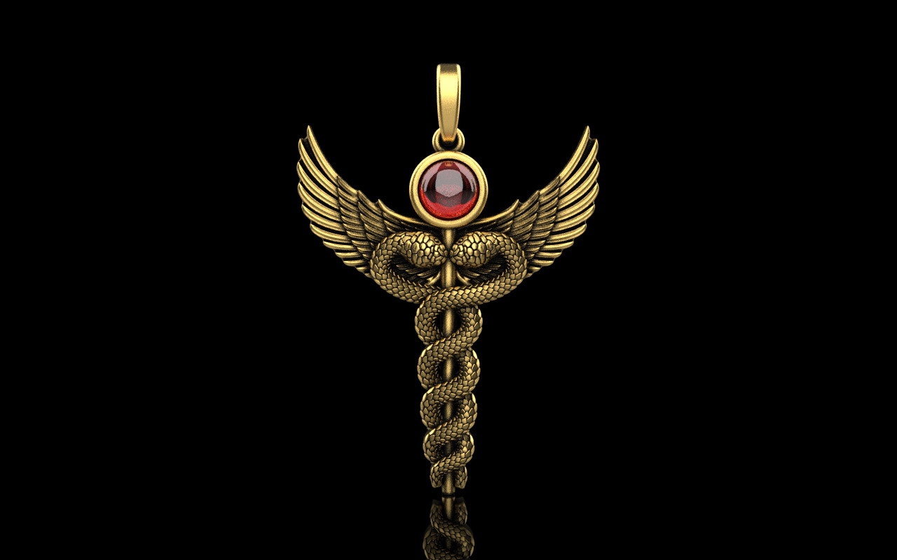 Caduceus medical sign snake pendant model 960 3D print model_2