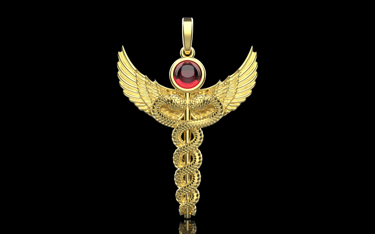 Caduceus medical sign snake pendant model 960 3D print model_12