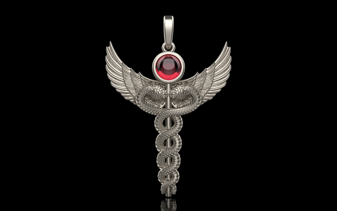 Caduceus medical sign snake pendant model 960 3D print model_14