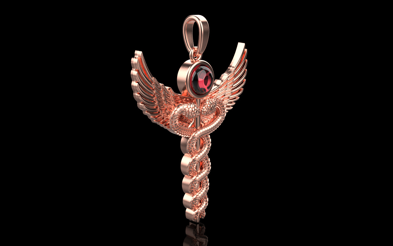 Caduceus medical sign snake pendant model 960 3D print model_21