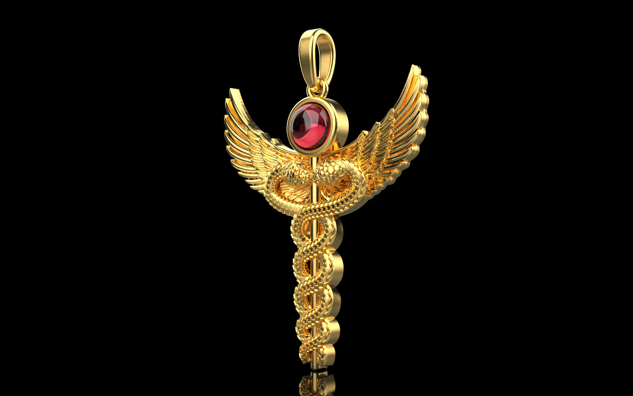 Caduceus medical sign snake pendant model 960 3D print model_23