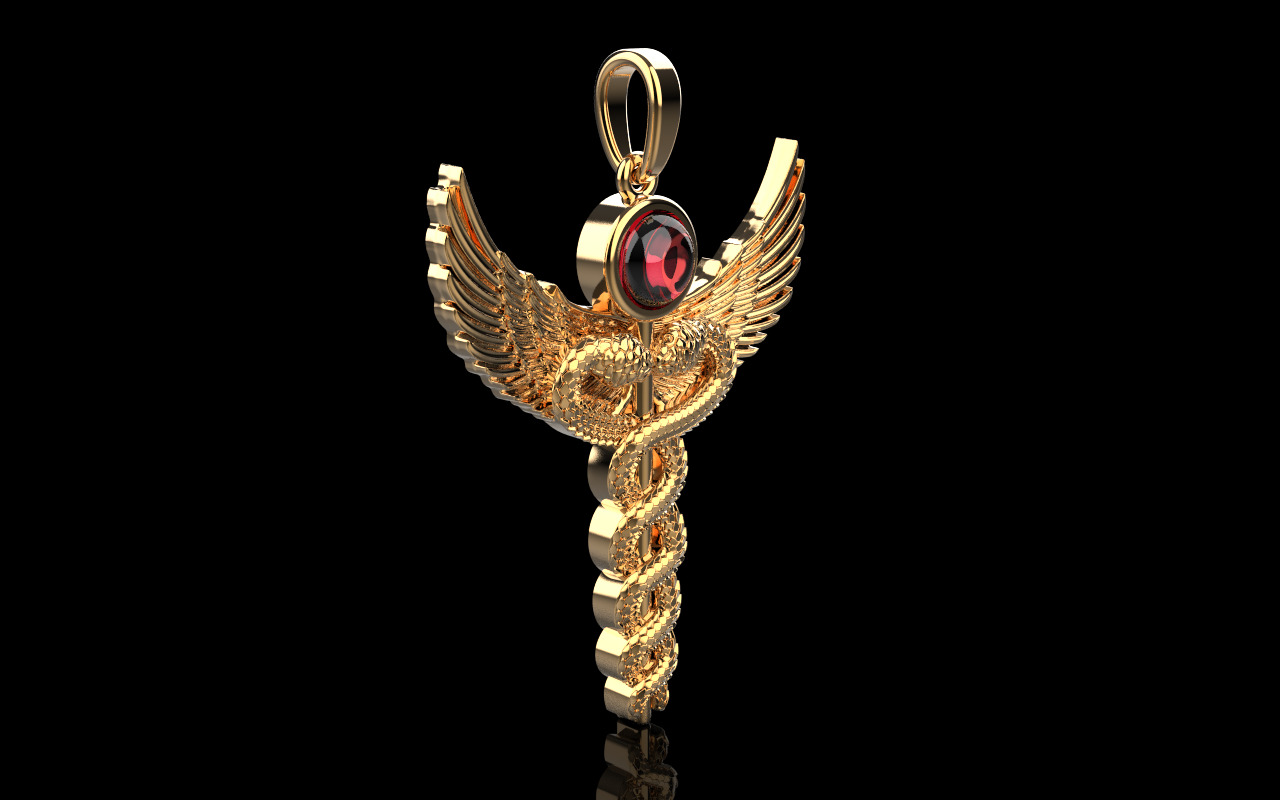 Caduceus medical sign snake pendant model 960 3D print model_19