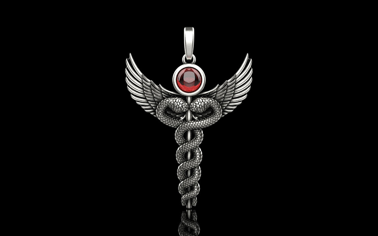Caduceus medical sign snake pendant model 960 3D print model_1