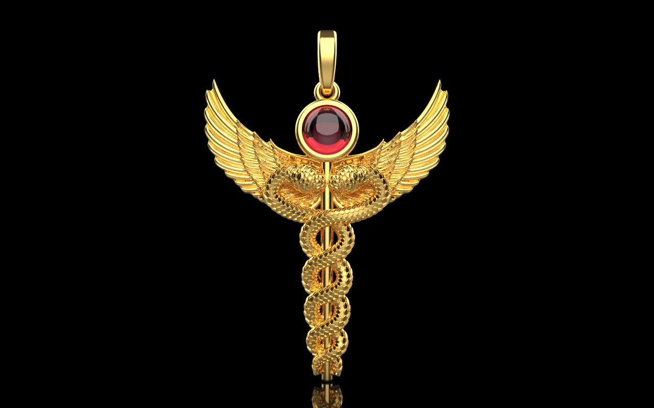 Caduceus medical sign snake pendant model 960 3D print model_11