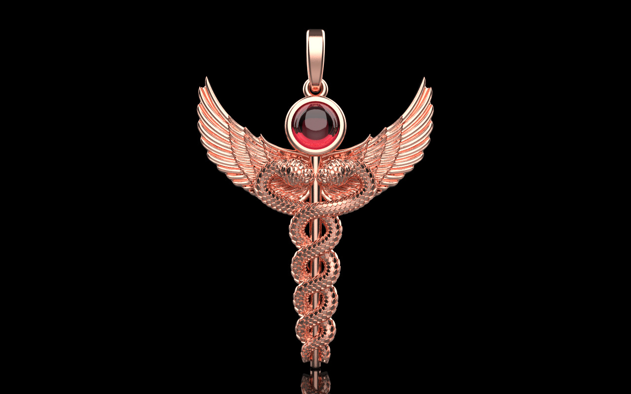 Caduceus medical sign snake pendant model 960 3D print model_15