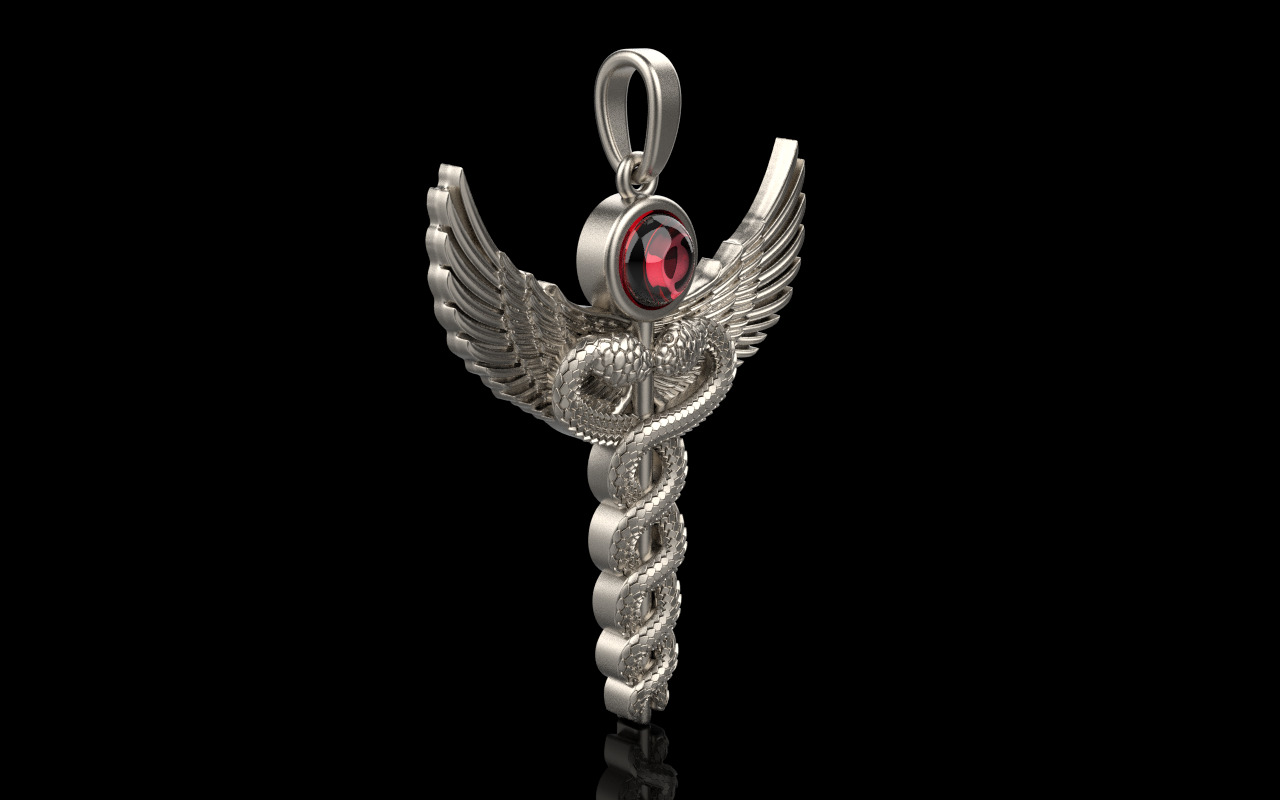 Caduceus medical sign snake pendant model 960 3D print model_20