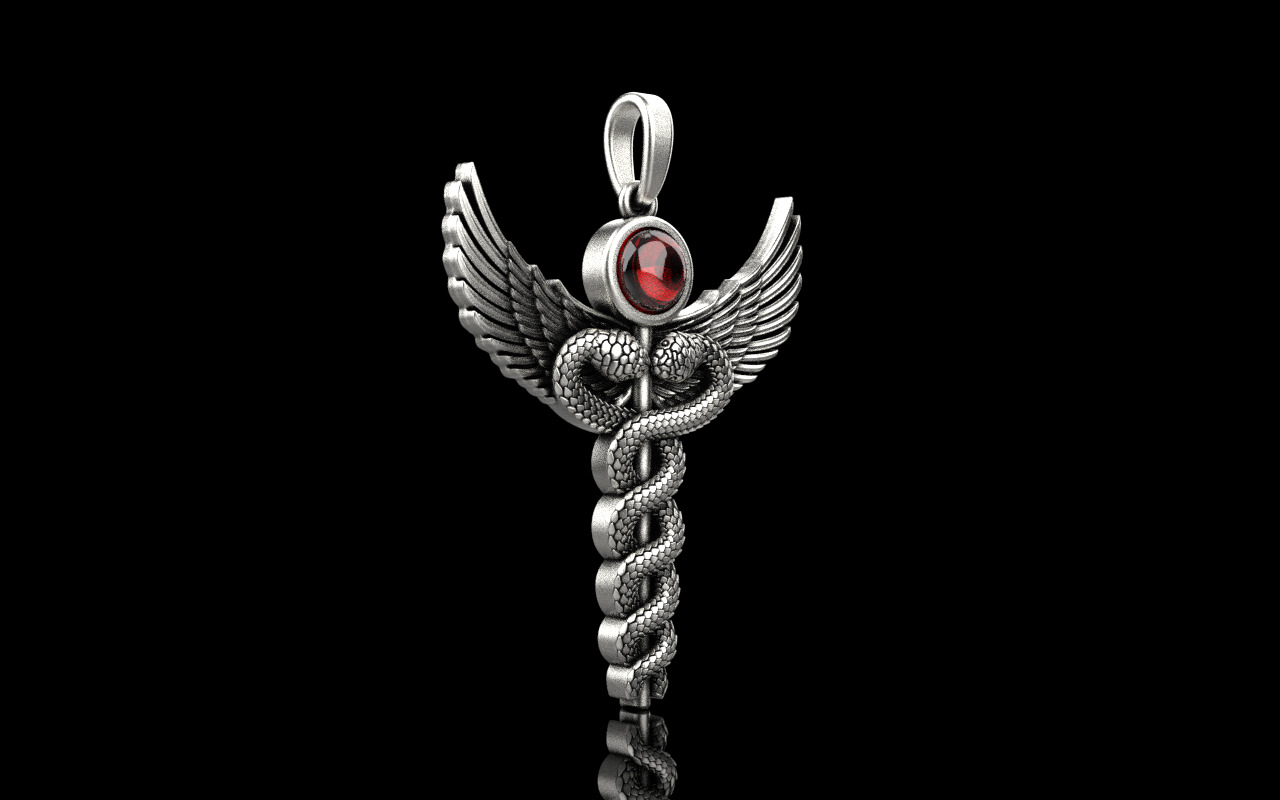 Caduceus medical sign snake pendant model 960 3D print model_31