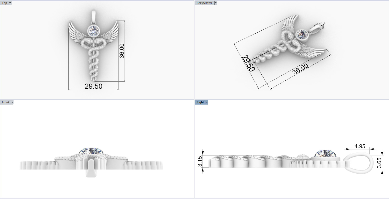 Caduceus medical sign snake pendant model 960 3D print model_4