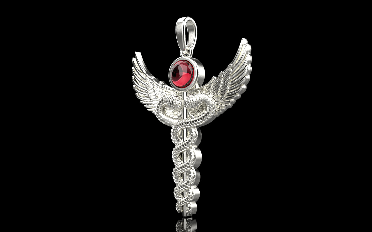 Caduceus medical sign snake pendant model 960 3D print model_28