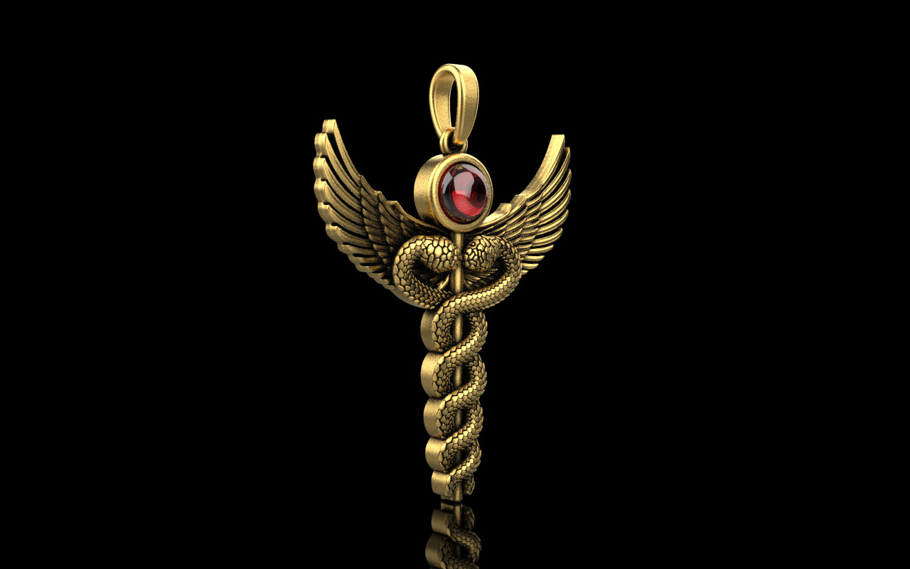 Caduceus medical sign snake pendant model 960 3D print model_29