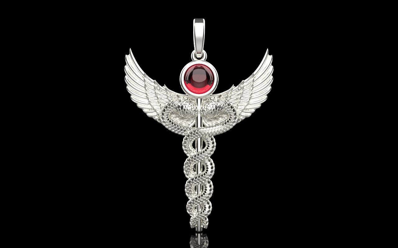 Caduceus medical sign snake pendant model 960 3D print model_16