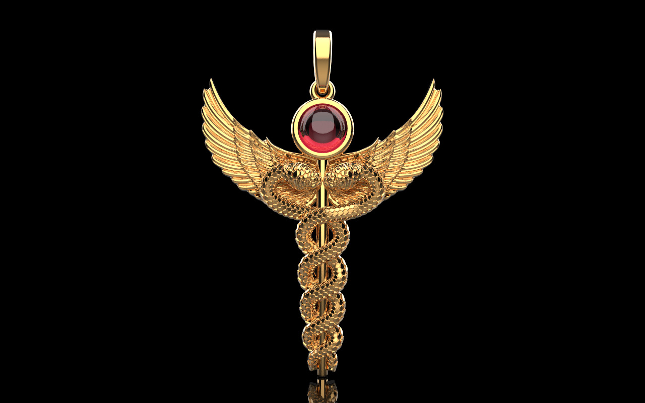 Caduceus medical sign snake pendant model 960 3D print model_13