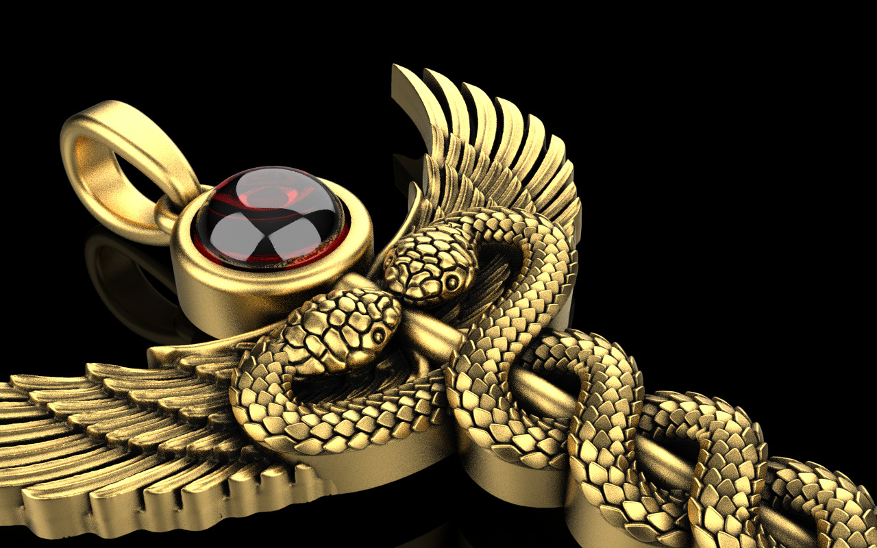 Caduceus medical sign snake pendant model 960 3D print model_32
