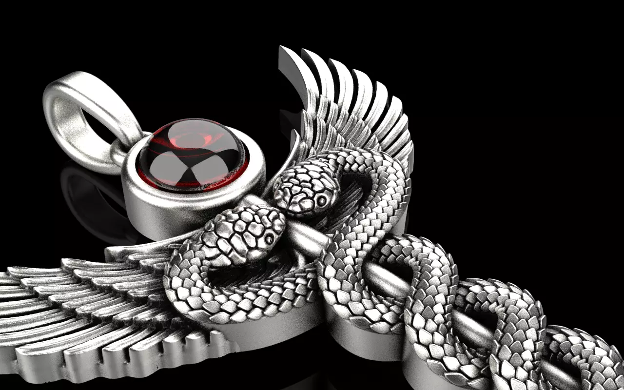 Caduceus medical sign snake pendant model 960 3D print model_0