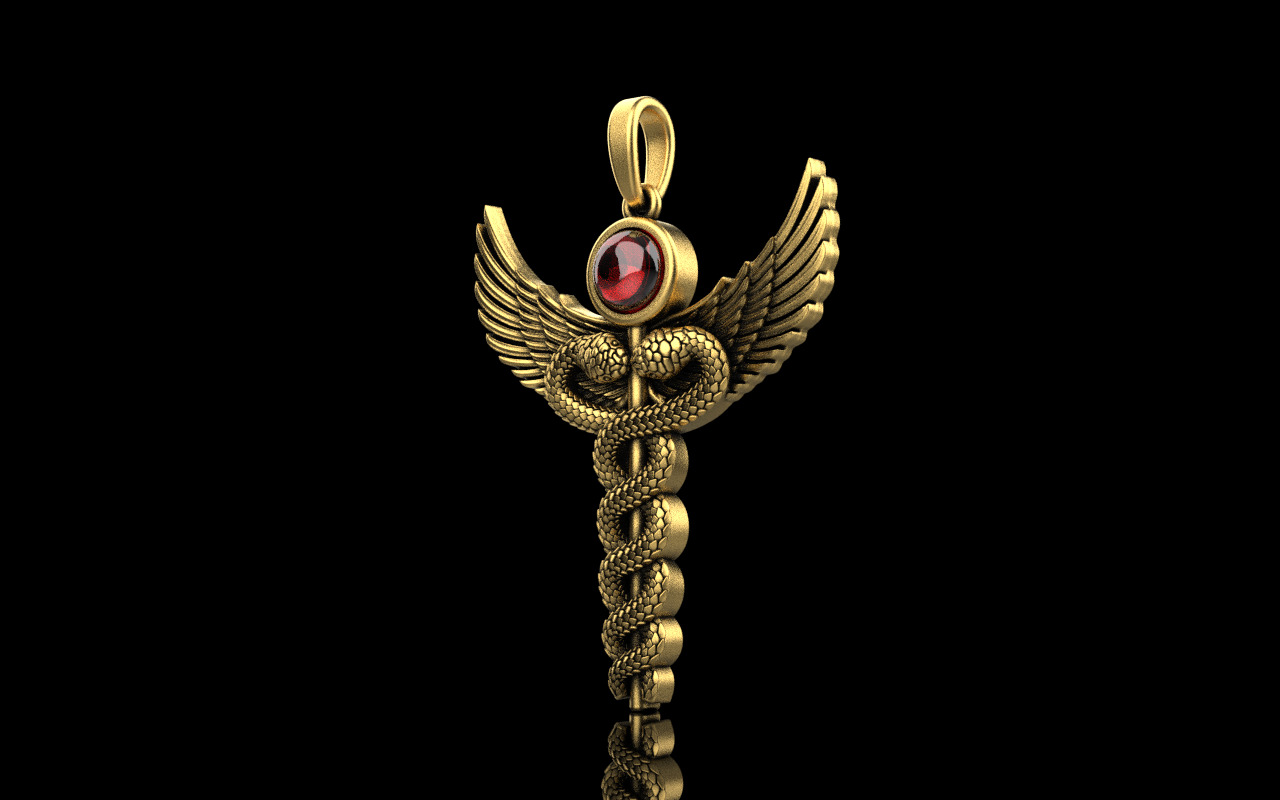 Caduceus medical sign snake pendant model 960 3D print model_3