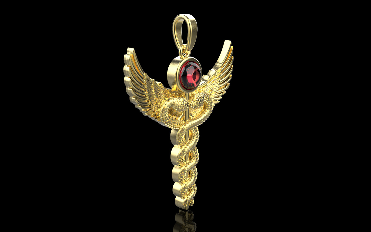 Caduceus medical sign snake pendant model 960 3D print model_18