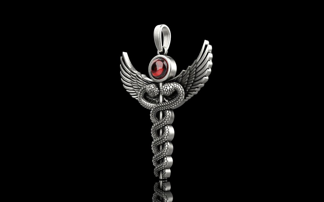Caduceus medical sign snake pendant model 960 3D print model_30