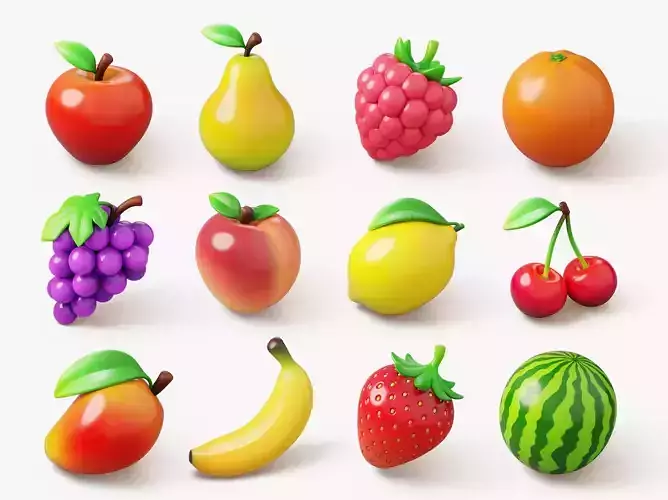Set of Stylized Colorful Fruits 3D Model Collection