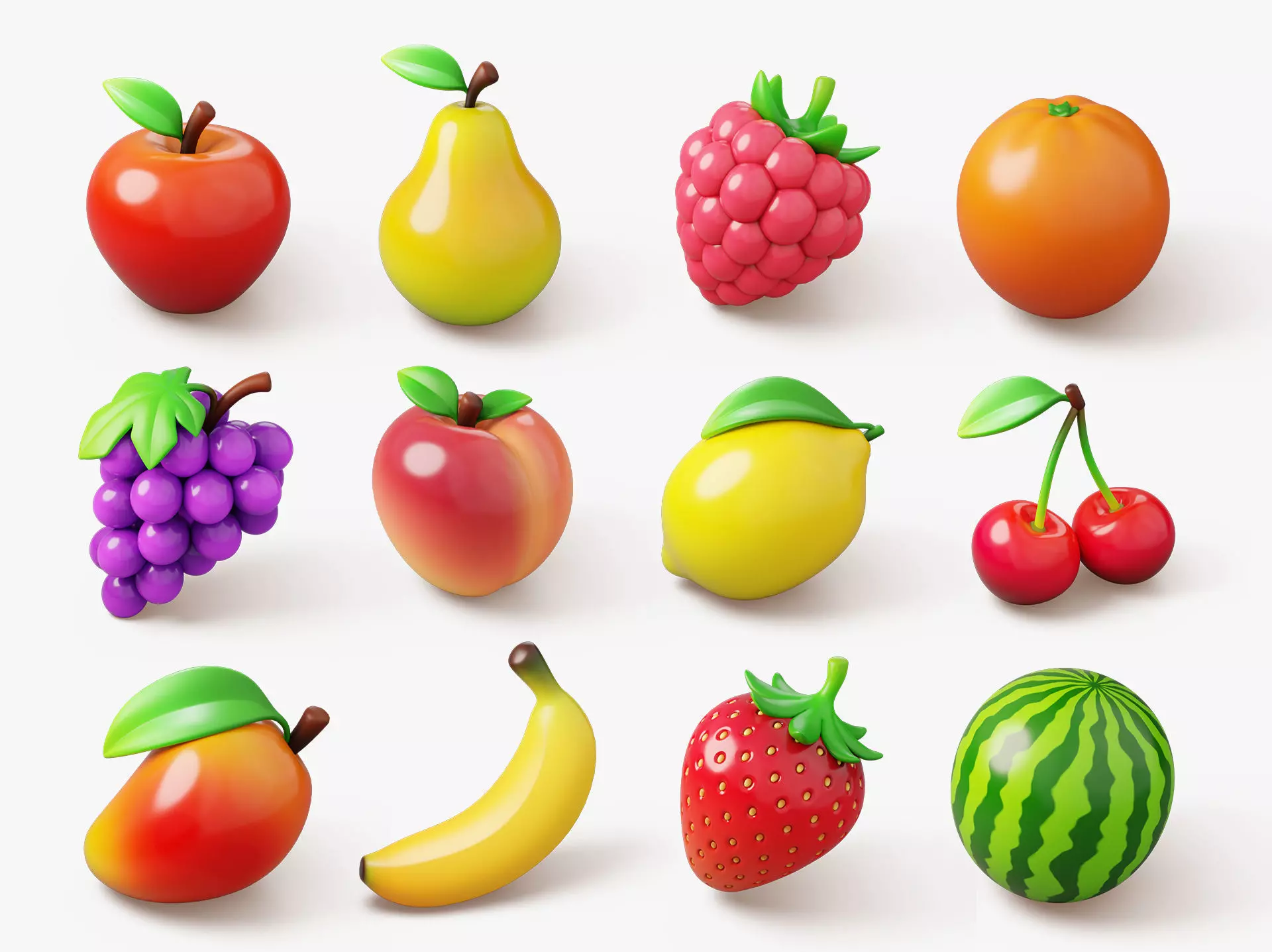 Set of Stylized Colorful Fruits 3D Model Collection_0