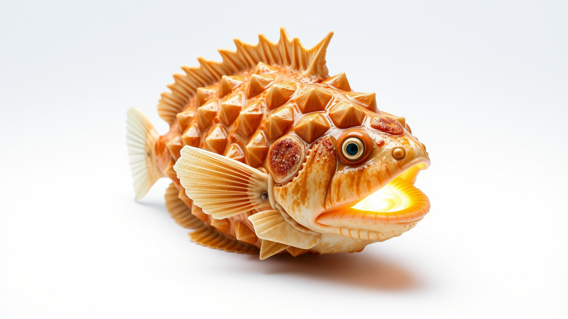 Pinecone Fish Model with Glowing Mouth and Armored Scales Low-poly 3D model_3