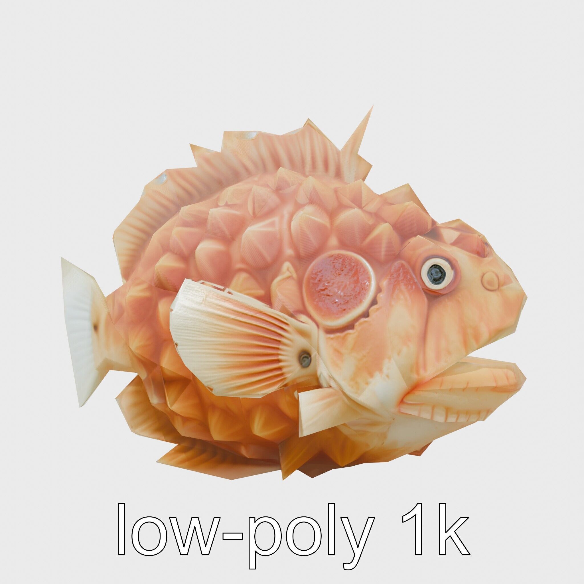 Pinecone Fish Model with Glowing Mouth and Armored Scales Low-poly 3D model_4