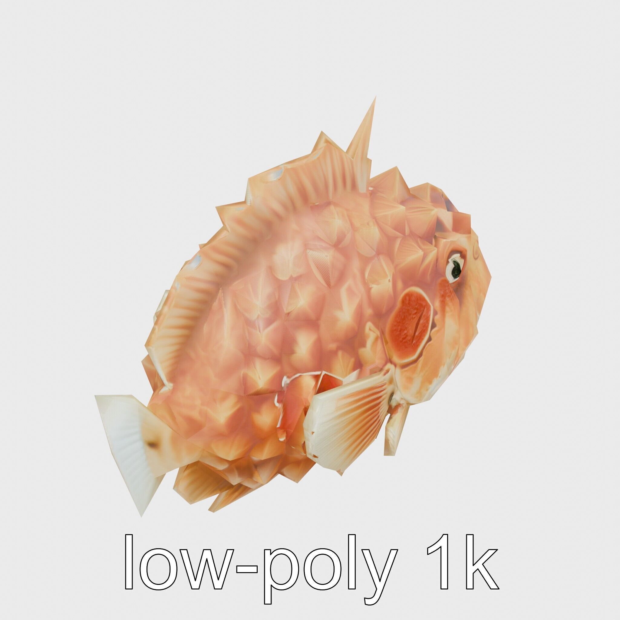 Pinecone Fish Model with Glowing Mouth and Armored Scales Low-poly 3D model_22