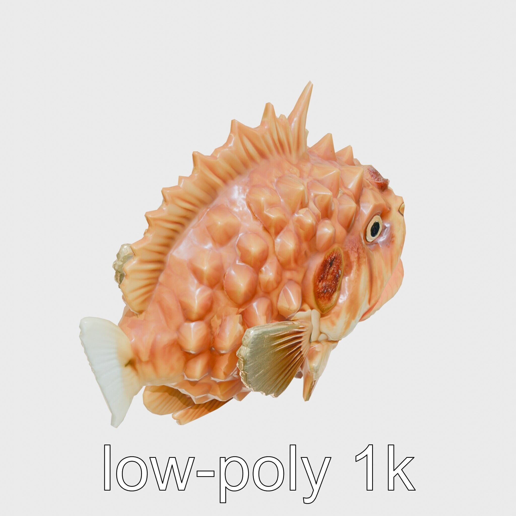 Pinecone Fish Model with Glowing Mouth and Armored Scales Low-poly 3D model_17