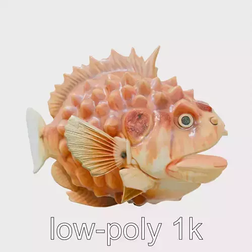 Pinecone Fish Model with Glowing Mouth and Armored Scales Low-poly 3D model