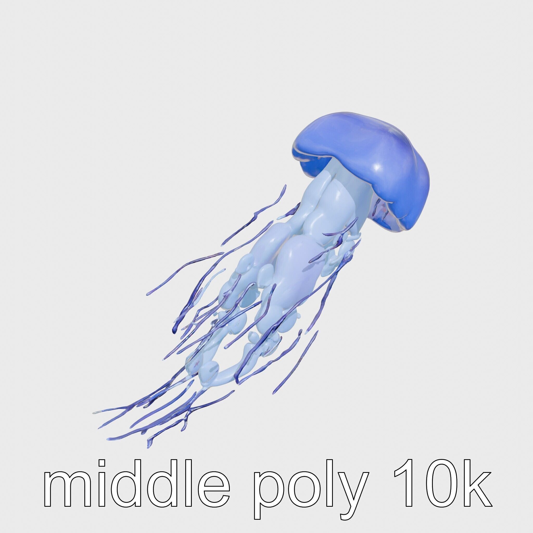 Bioluminescent Deep-Sea Jellyfish with Glowing Tentacles Low-poly 3D model_8