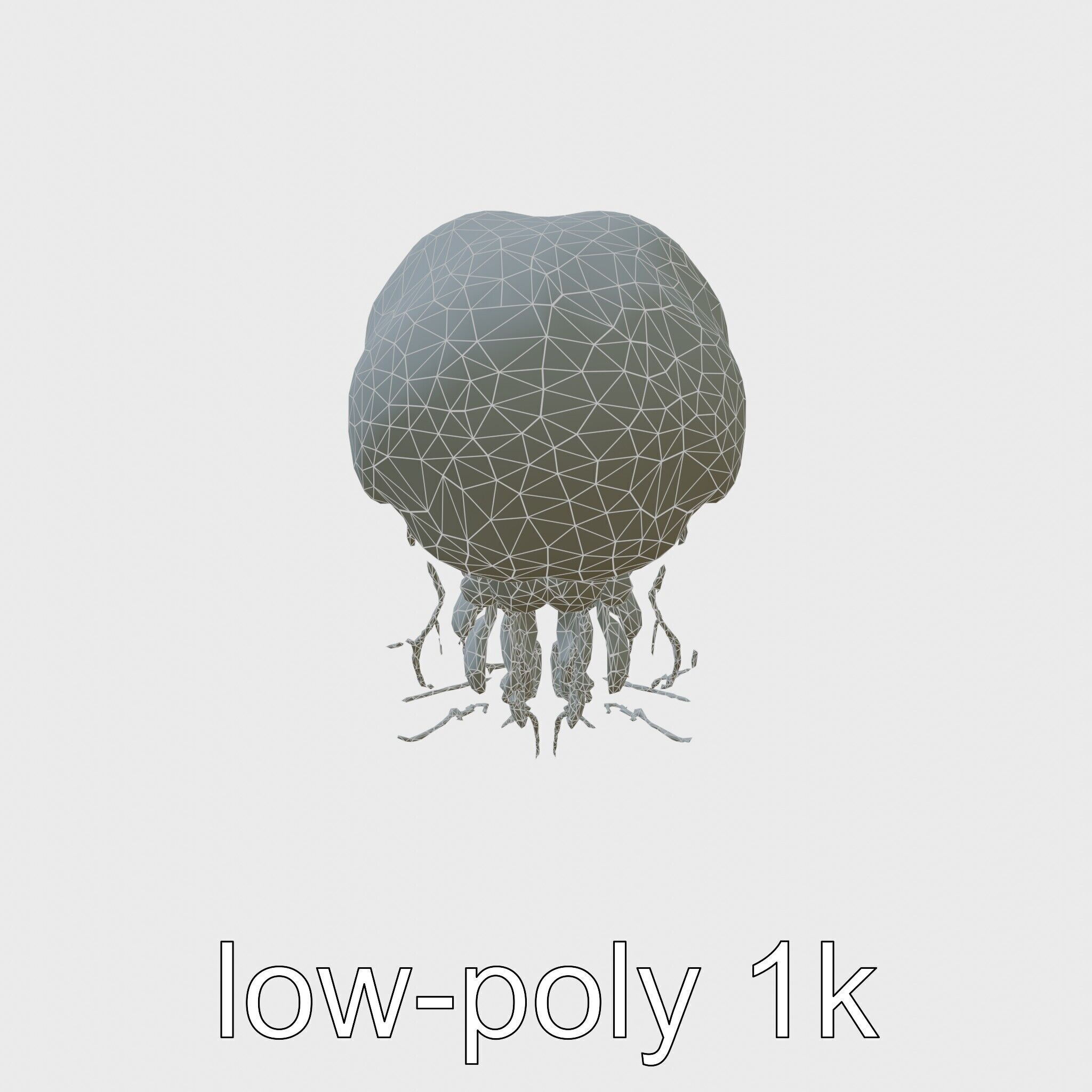 Bioluminescent Deep-Sea Jellyfish with Glowing Tentacles Low-poly 3D model_6