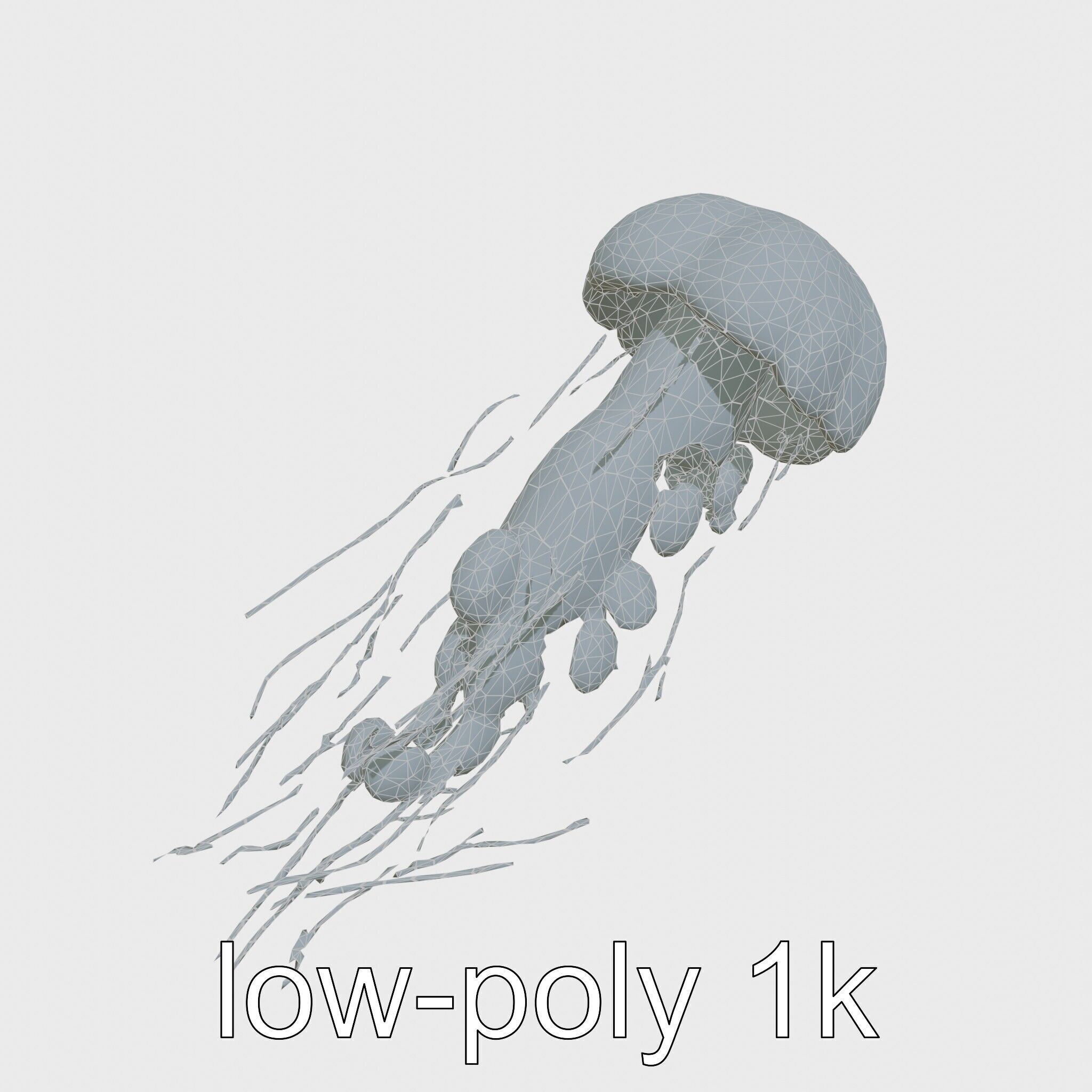 Bioluminescent Deep-Sea Jellyfish with Glowing Tentacles Low-poly 3D model_28