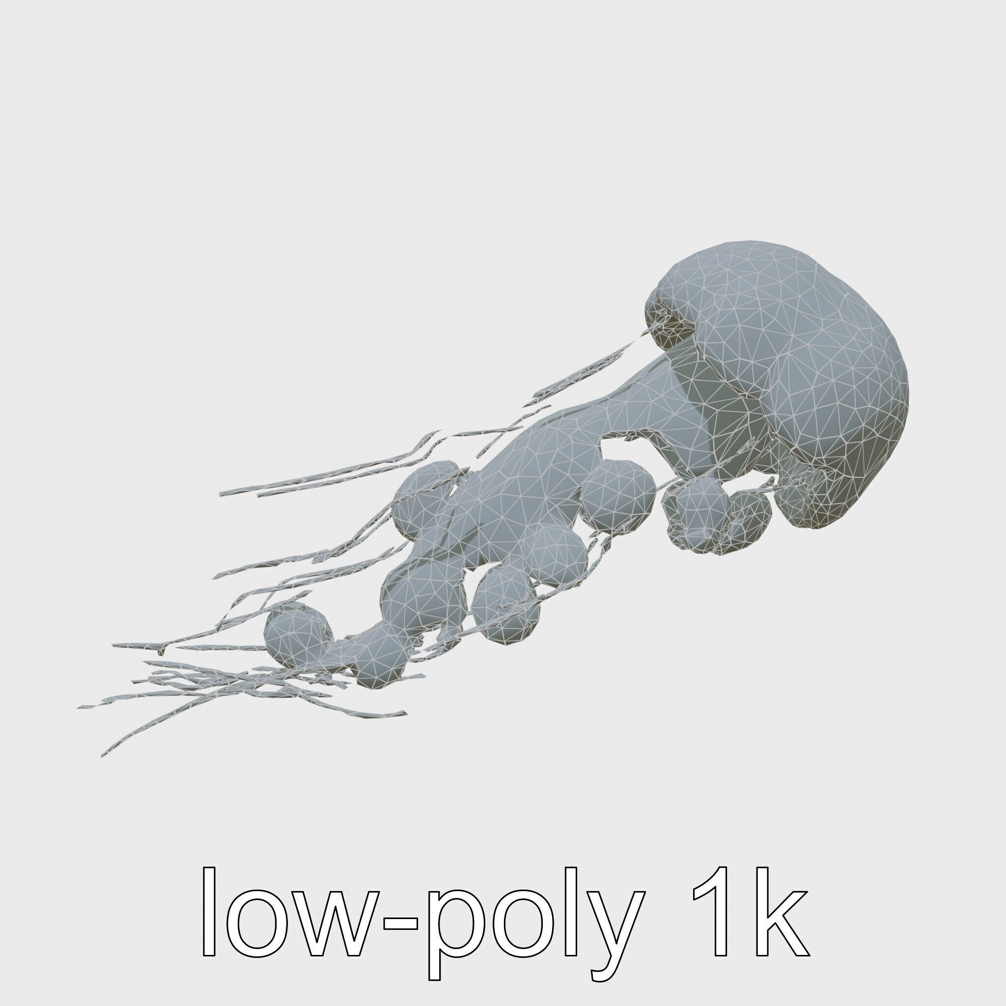Bioluminescent Deep-Sea Jellyfish with Glowing Tentacles Low-poly 3D model_26