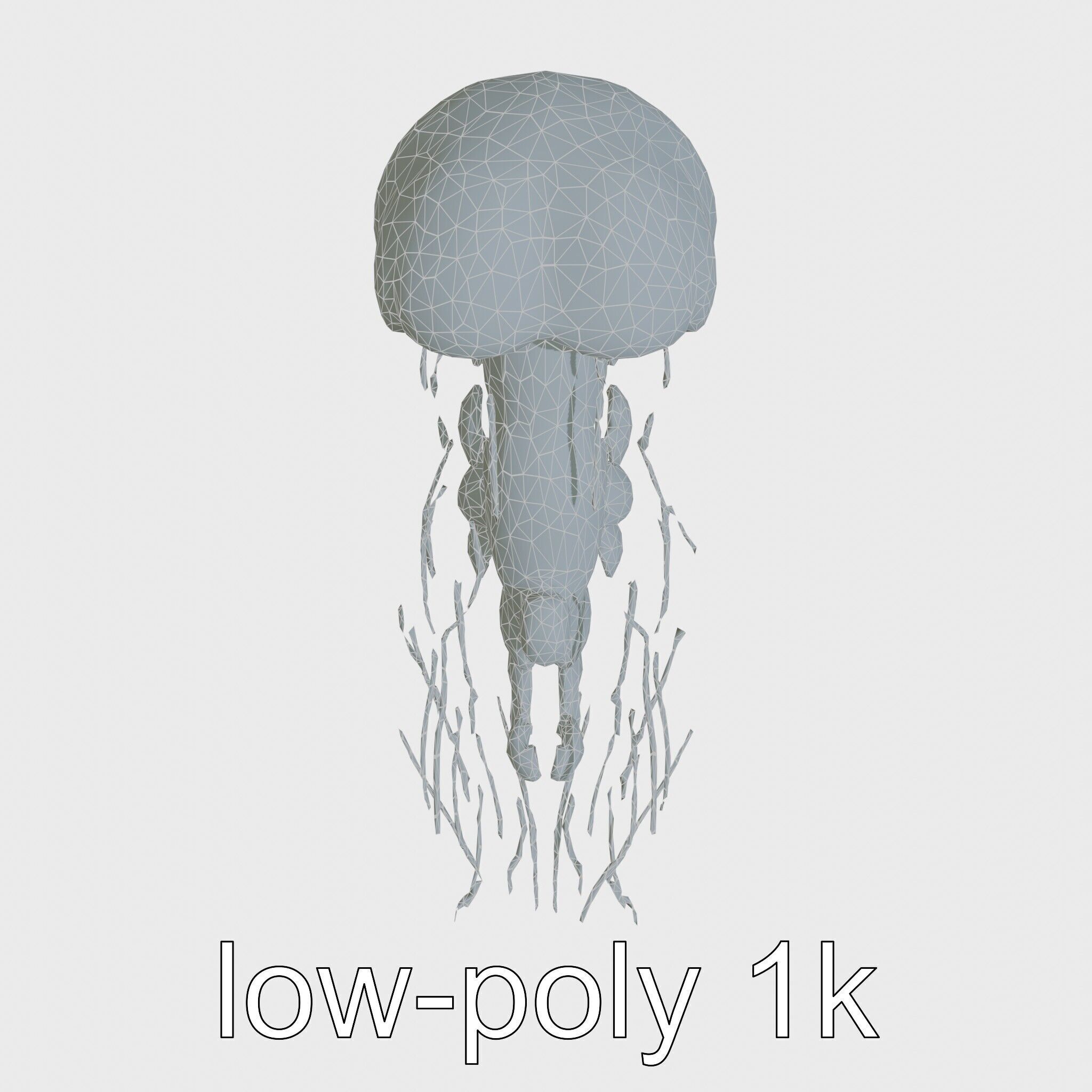 Bioluminescent Deep-Sea Jellyfish with Glowing Tentacles Low-poly 3D model_24