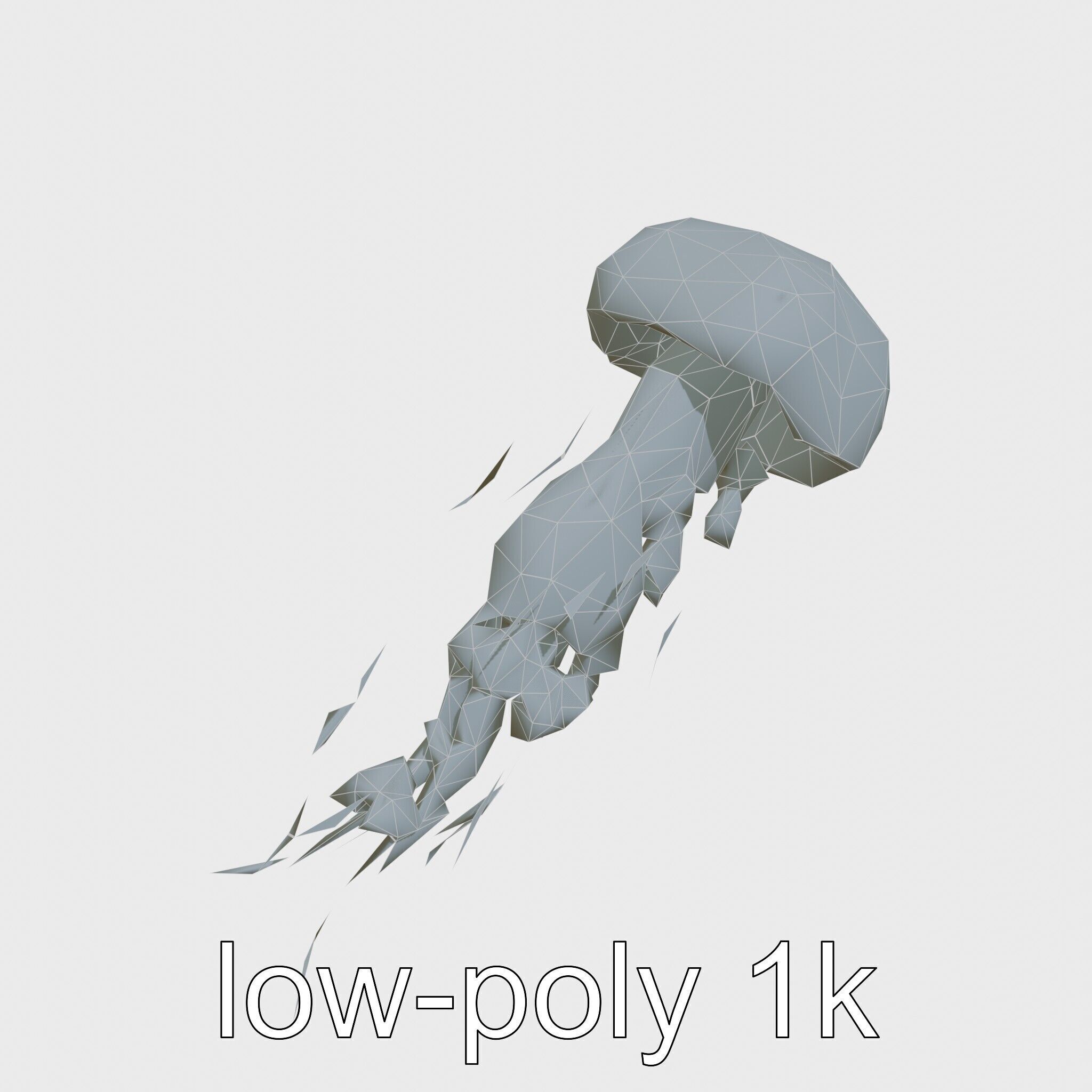 Bioluminescent Deep-Sea Jellyfish with Glowing Tentacles Low-poly 3D model_16