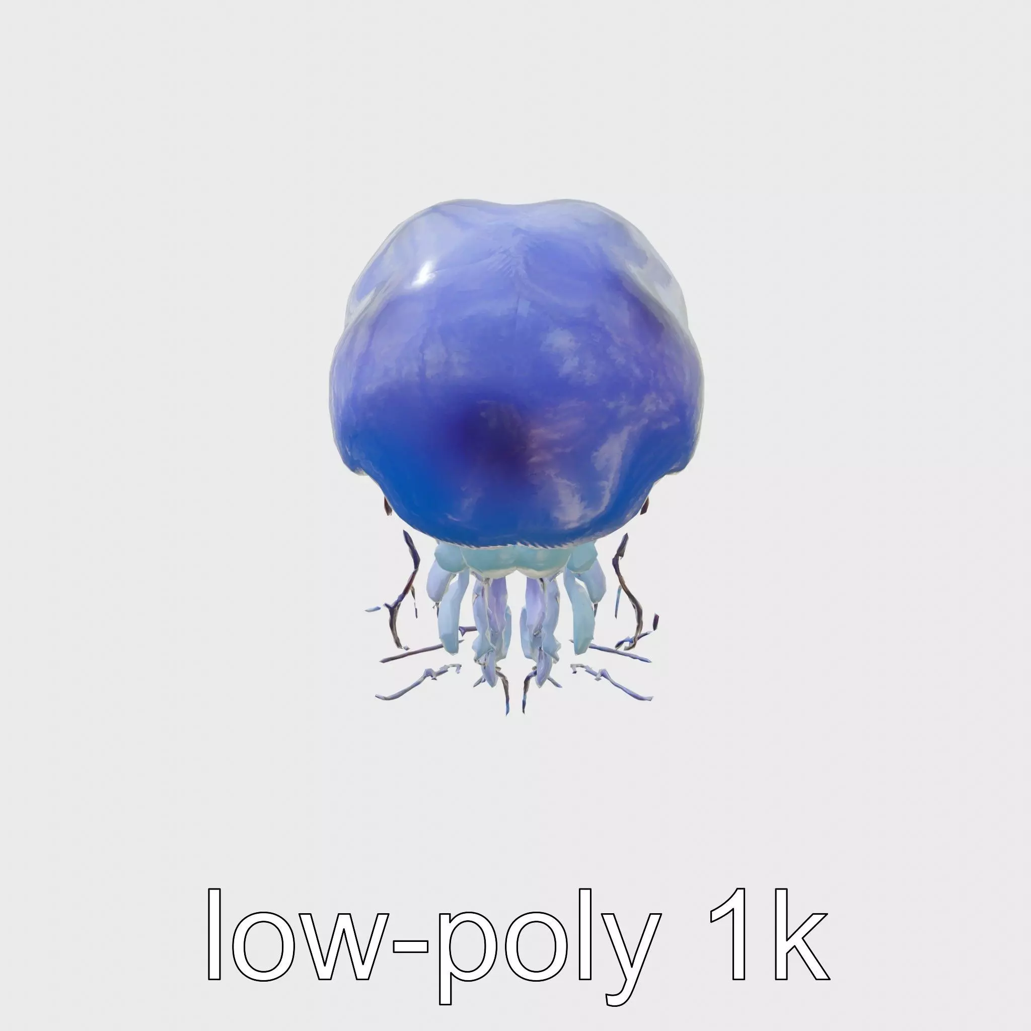 Bioluminescent Deep-Sea Jellyfish with Glowing Tentacles Low-poly 3D model_0