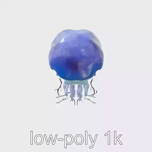 Bioluminescent Deep-Sea Jellyfish with Glowing Tentacles Low-poly 3D model